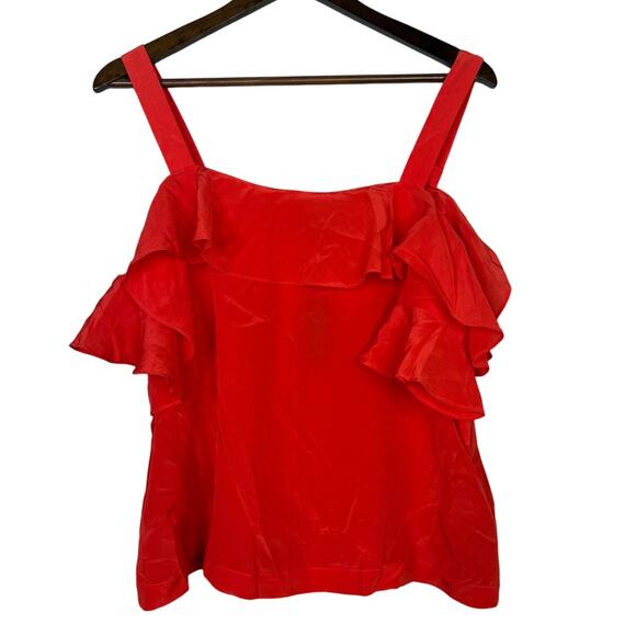 J. Crew Tops - NWT J. Crew Silk Ruffled Flounce Cold Shoulder Top Blouse 12 Fresh Poppy Red